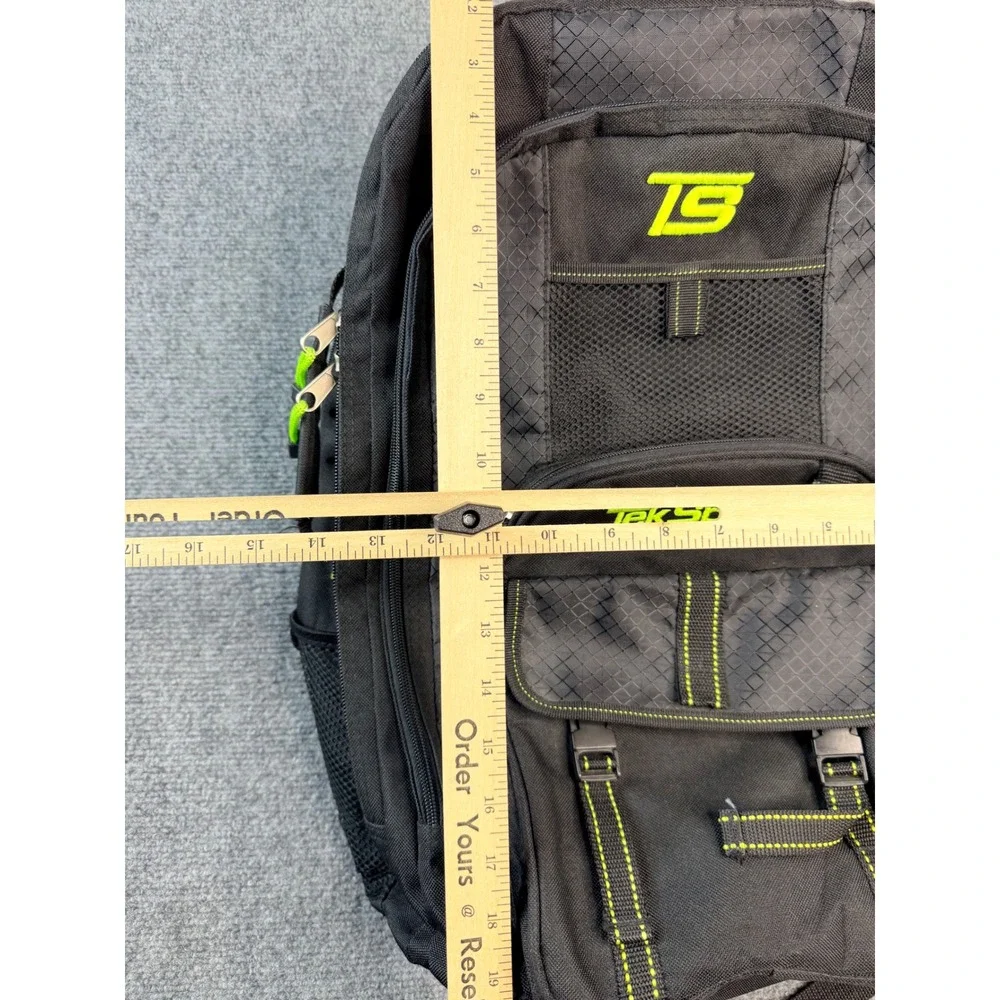 TekSport Backpack Black Neon Green Multi-Pocket Travel School Bag Utility Hiking